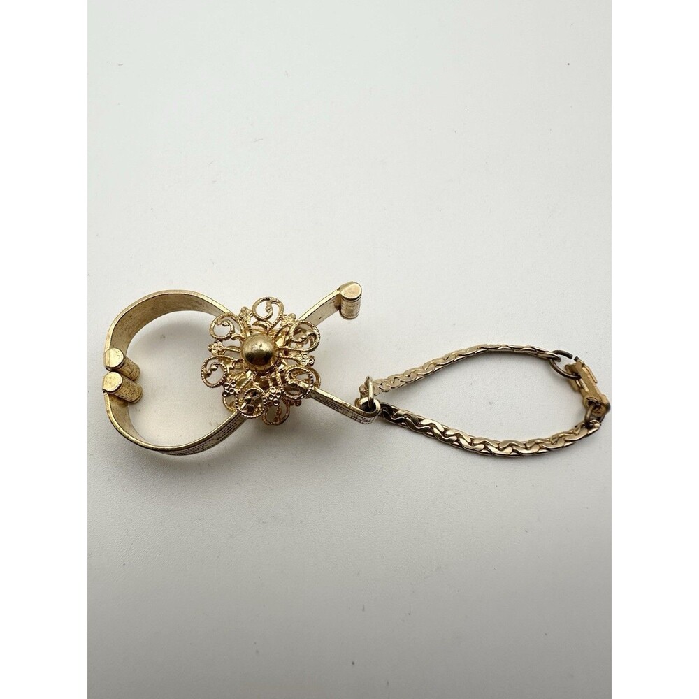 Vintage gold glove clip Greek Key Design Filigree Floral 50's